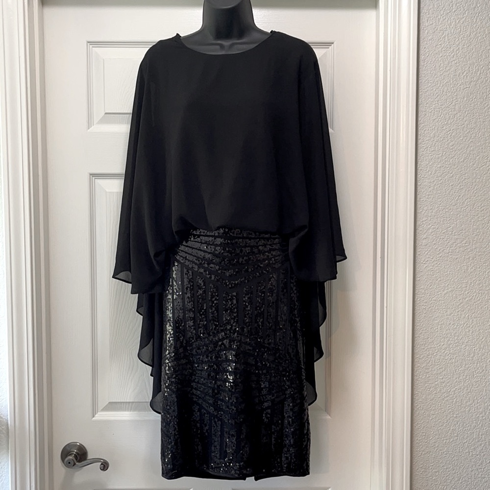 Belle Badgley Mischka black crop cape top
